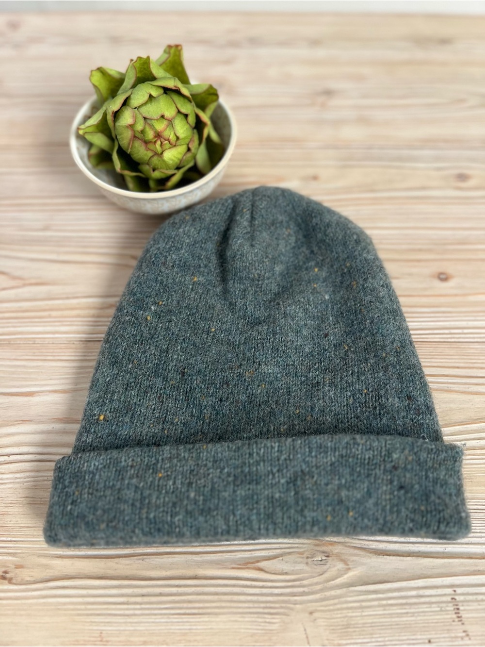 Vintage Pendleton Pure Virgin Wool Beanie Gray Green Flecked Made in USA